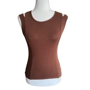 Vtg Y2K Brown Split-Strap Brown Tank M